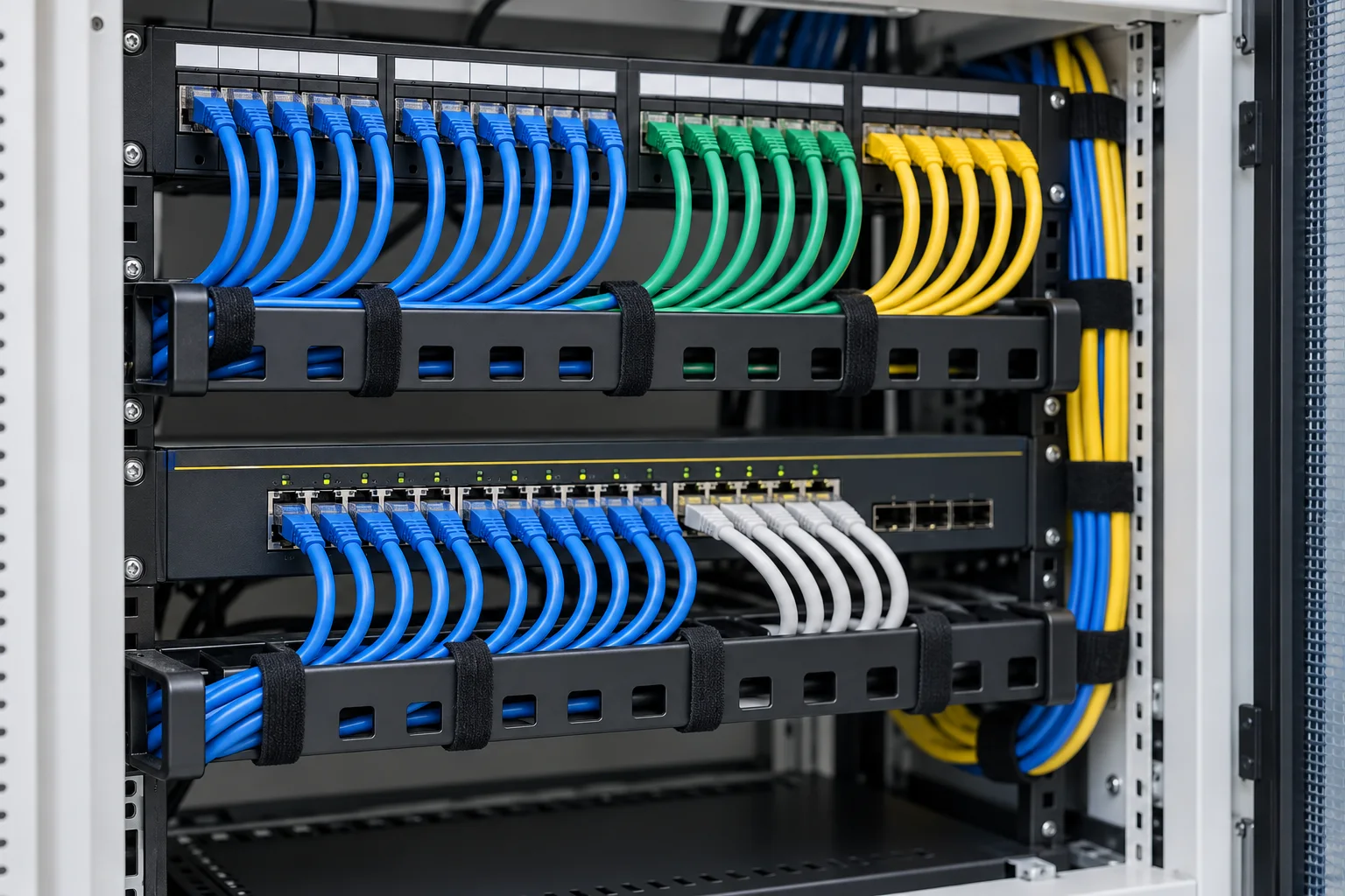 Düzenli Ethernet kabloları ve patch panel